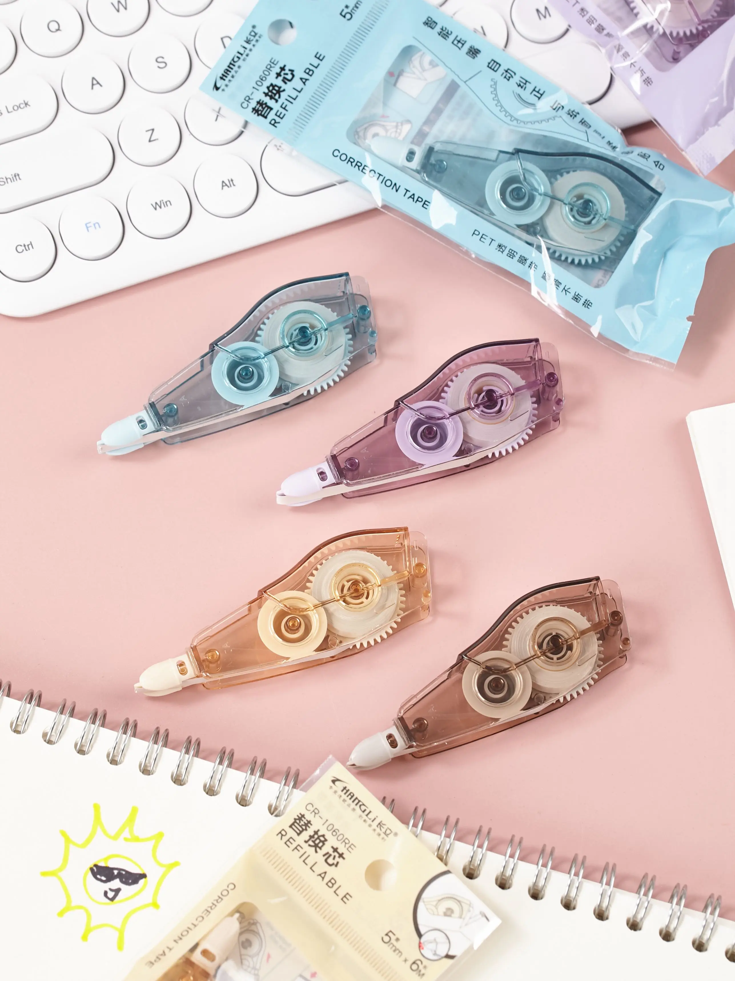 New School Office Stationery  transparent pet customized colored plastic  kids student white out Correction Tape refill