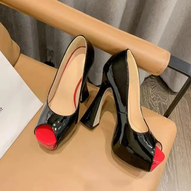 Dropshipping Custom Design Peep Toe Platform Stiletto High Heel Slip On Women Pumps hot sell