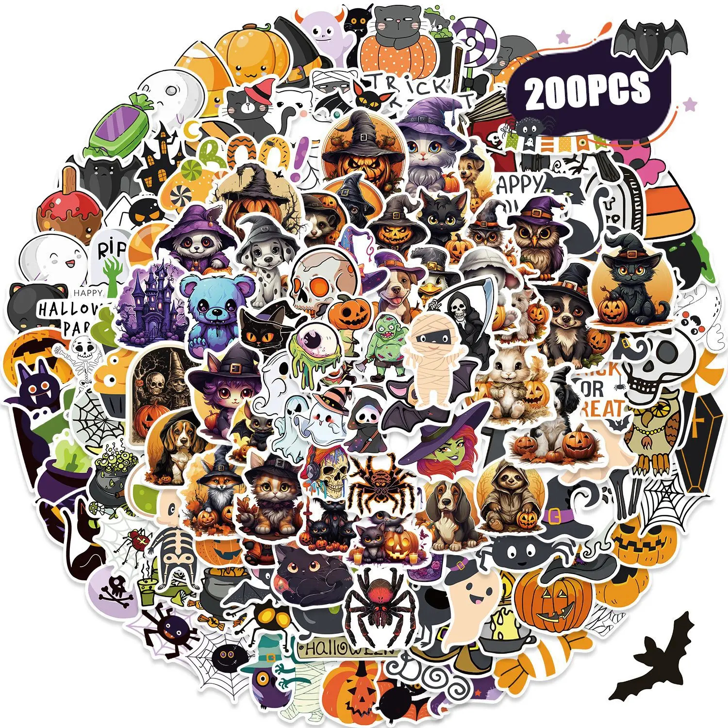 200pcs decorative stickers Halloween party doodle stickers suitcase guitar waterproof cartoon sticker wholesale