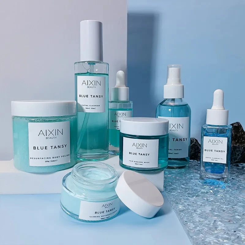 BLIW Private Label Organic Firming Skin Moisturizing Glowing Seven Pcs Hydrating Soothing Dry Skin Blue Tansy Skin Care Set
