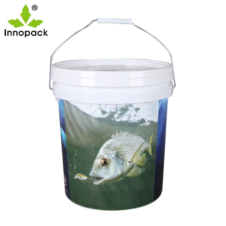 10L 12L 15L In Mould Labeling Printed Utilty Bucket with Snap-on Lid