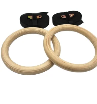 Hot selling fitness accessories wooden gymnastics ring with nylon nylon sports belt