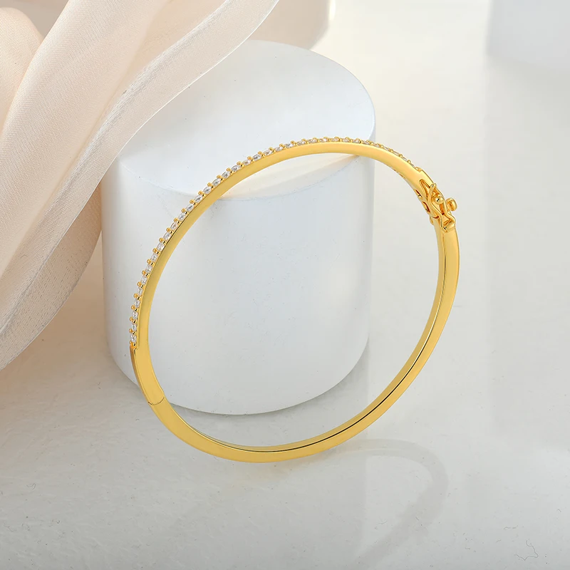 0.5 micron thickness one line silver bangle Armband with 3A zircon bangle bracelet charms