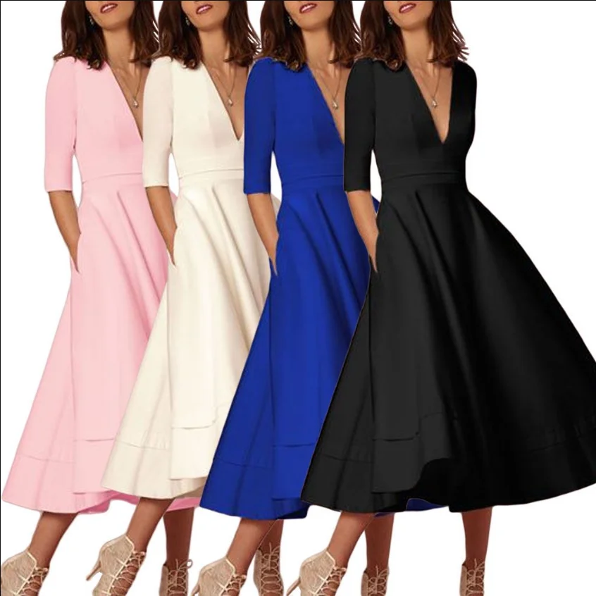 
Осенне-весенние женские туфли со средним рукавом длинное платье с глубоким v-образным вырезом и большим подолом закрытый купальник больших размеров с чашечками цельное женское платье Повседневная и праздничная одежда 