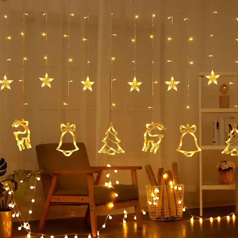 New 3.5M LED Star Deer Tree Bell  luces de navidad Fairy Curtain String Lights For Home New Year Wedding Party Decoration