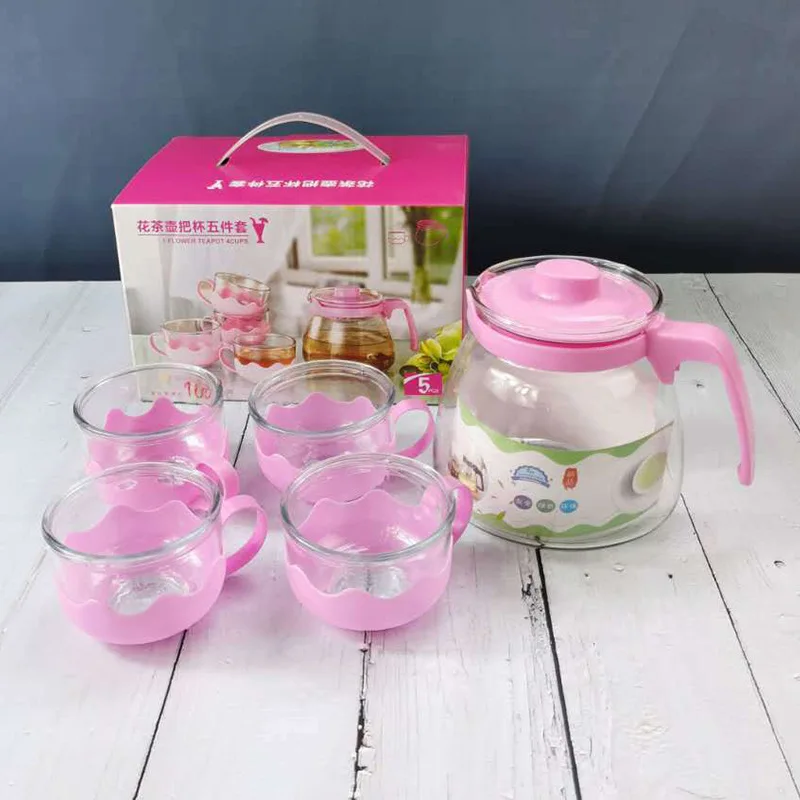 Large-Capacity Five-Piece Glass Flower Teapot Set Eco-Friendly & Sustainable Household Kung Fu Filter Coffee & Tea Pot