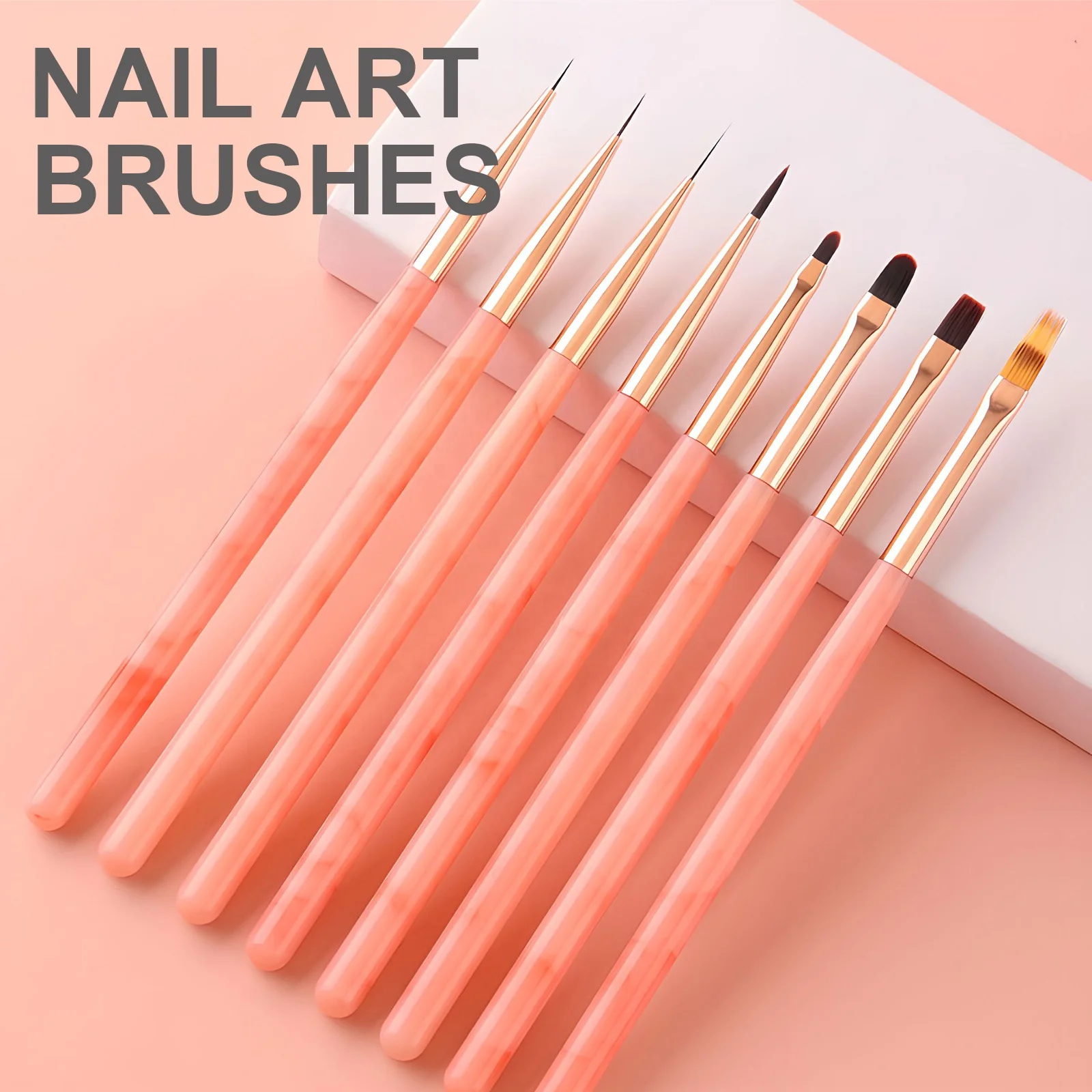 Professional Nail supply 3 colors Acrylic Nail Brush Flat Construct Pen 8pcs fine liner brushes set for Nails Art