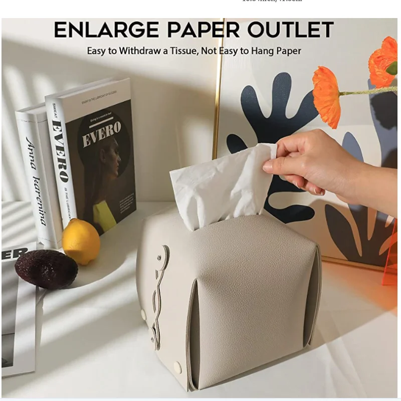 Tissue Box Cover Soft PU Leather Napkin Holder Living Room Kitchen Desktop