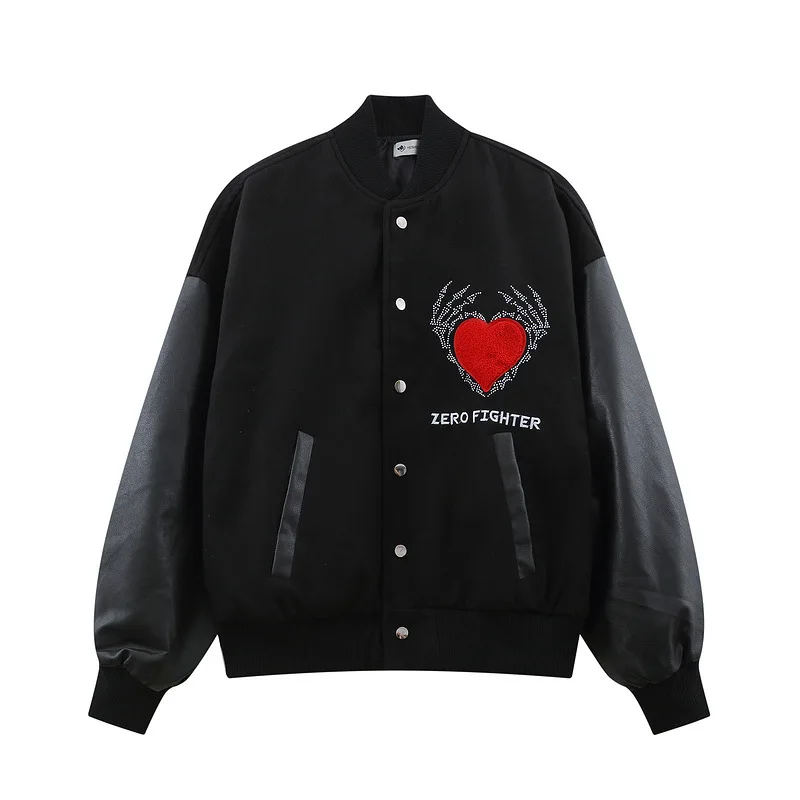 Wholesale Skull Rhinestone Transfer Varsity Jacket Custom Patchwork Leather Sleeves Chenille Patches Embroidery Baseball Jacket