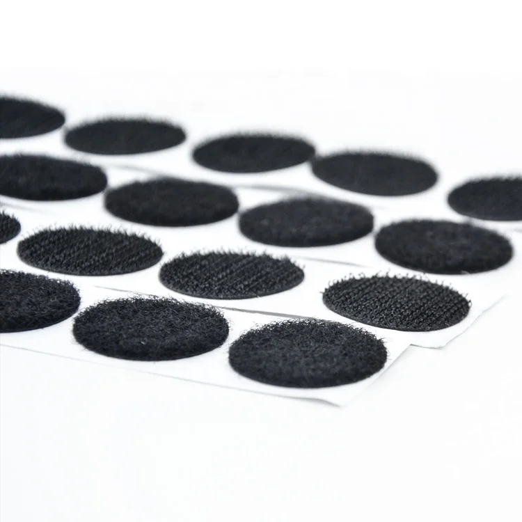 10 15 20 mm Customized size Self-Adhesive Strong Sticky Die Cut Colored  Back Glue Hook And Loop Round Dots/ Circles/ Tape