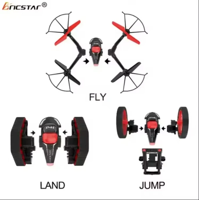 Bricstar 2.4G air land jump 3 in 1 rc quadcopter stunt car, rtf quadcopter with camera live video