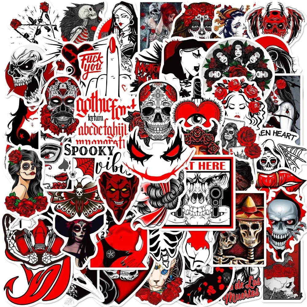 50pcs Gothic Horror Stickers Demons Dark Red Punk Thriller Red and Black Gothic Stickers Gothic  Gift Favors & Decor