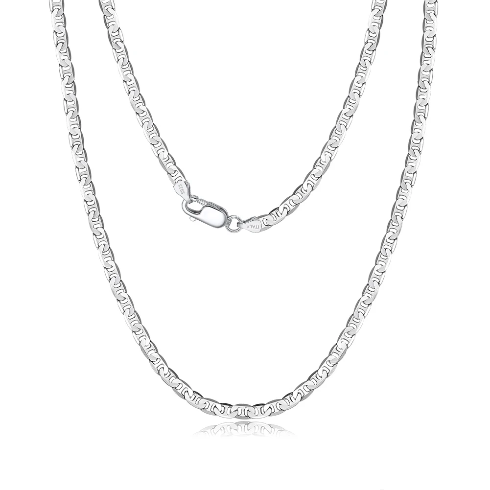 RINNTIN BSC78 Italian Solid 925 Sterling Silver 5.0mm Flat Mariner Chain Necklace for Women Men