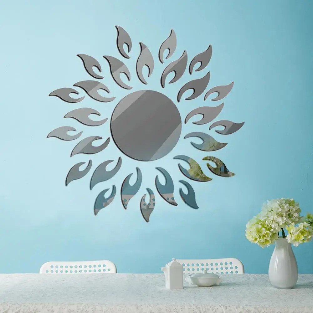 Removable 3D Sunshine Sun Flower Decorative Wall Mirror Sticker Decal Vinyl for Home Decoration DIY Mirrors Art Decor