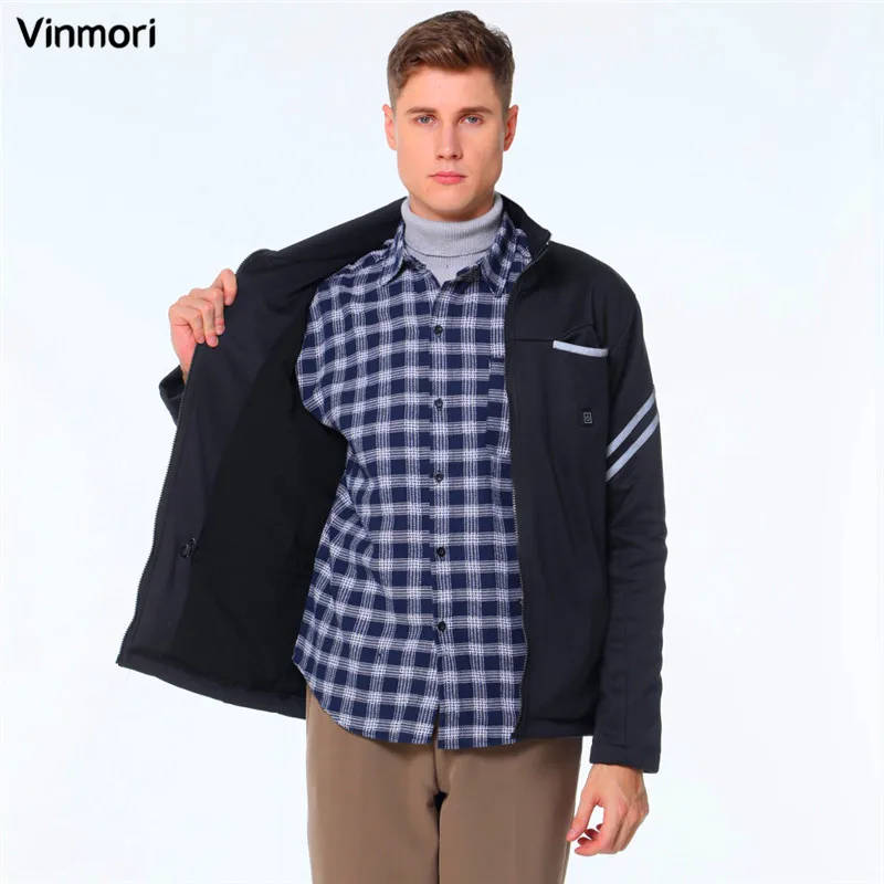 Wholesale VINMORI Women Men Waterproof Soft Polyester Rechargeable Battery Zipper Warm Jacket Motorcycle Heated Cloth For Winter
