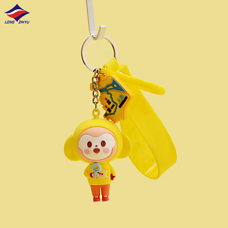Longzhiyu 17 Years Factory 3D Monkey Keyring Custom Logo Rubber Strap Soft PVC Keychain Bag Charm with Game related product