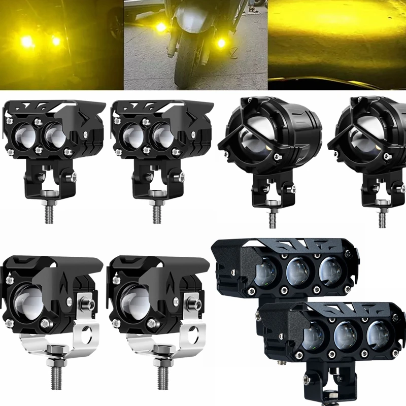 Motorcycle Lighting System Dual color led lens Motorcycle Spotlights Double lenses LED Work Light Yellow White color Led Light