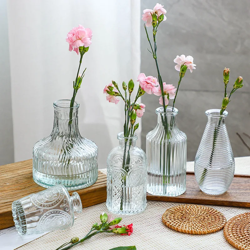 European Transparent Glass Modern Nordic Mini Cylinder Vase Creative Home Desktop Table Flower Decorative Glass Vase
