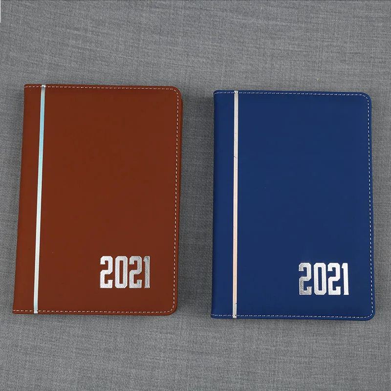 A5 Hardcover Leather Bound Printed 2021 Goal Planner Notebook Pen Holder Day Yearly Diary Agenda In Arabic Spanish And English
