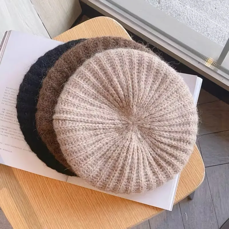 2025 Factory New Design Winter Warm Wool Beret Cap Free Size White Hat Soft Sweet Lovely Solid Color Wool Beret for Parties