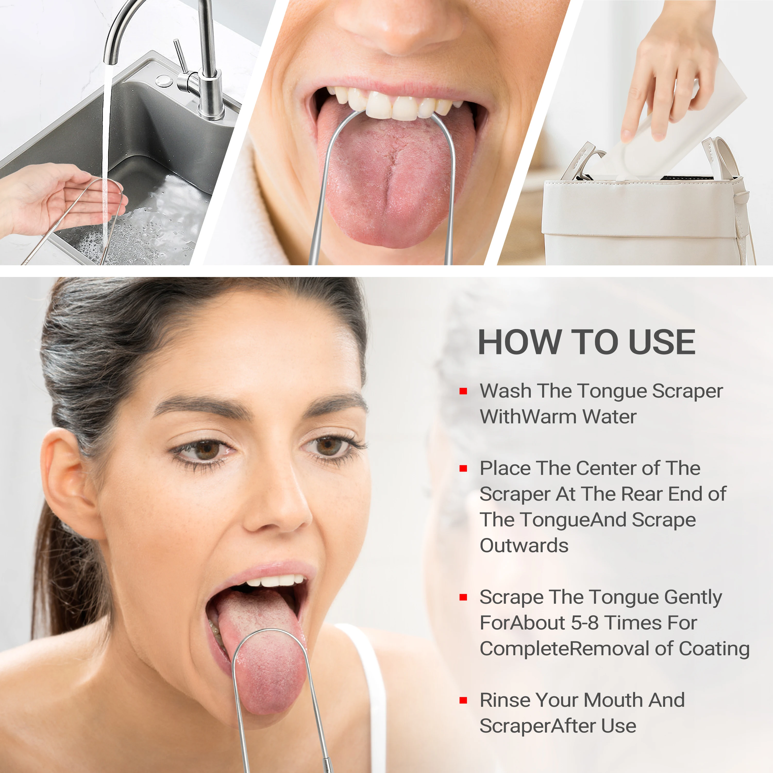 Custom Wholesale Tongue Cleaner Reusable Stainless Steel Helps Fight Bad Breath Tongue Scraper