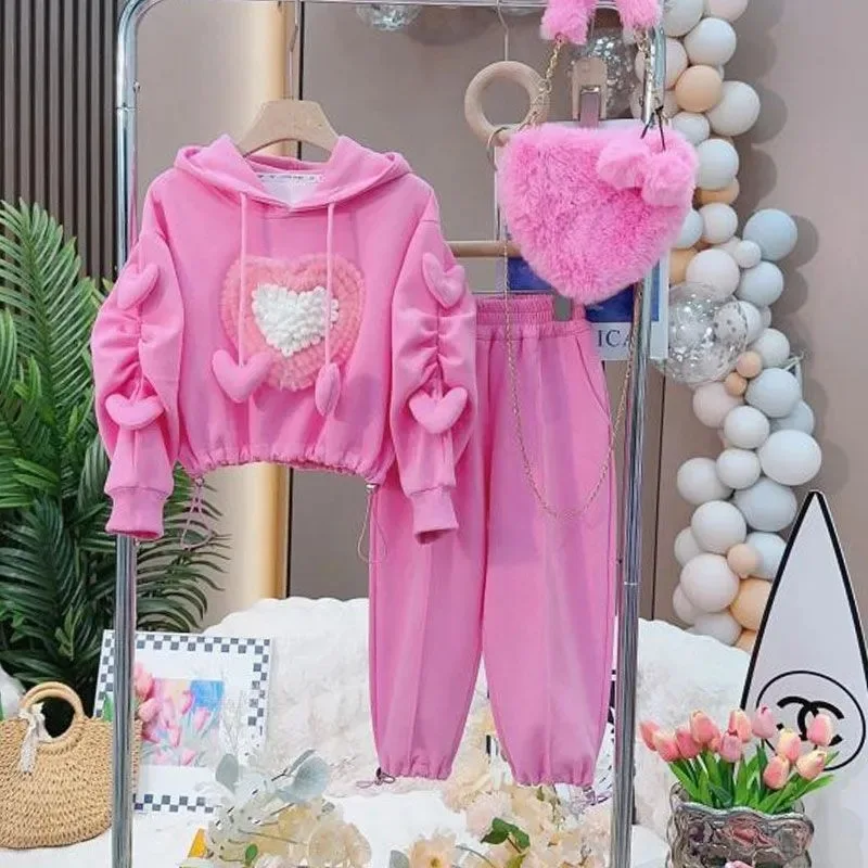 2024 New Fashionable Sports Winter Fleeced Hoodies & Spring/Autumn Tops and Pants for Active Teen Girls Clothing Sets