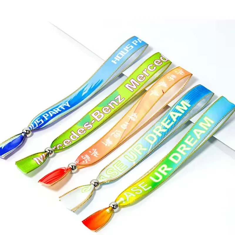 RFID CHIP High quality custom event festival party ribbon satin fabric brands logo text printing wristbands Bracelets