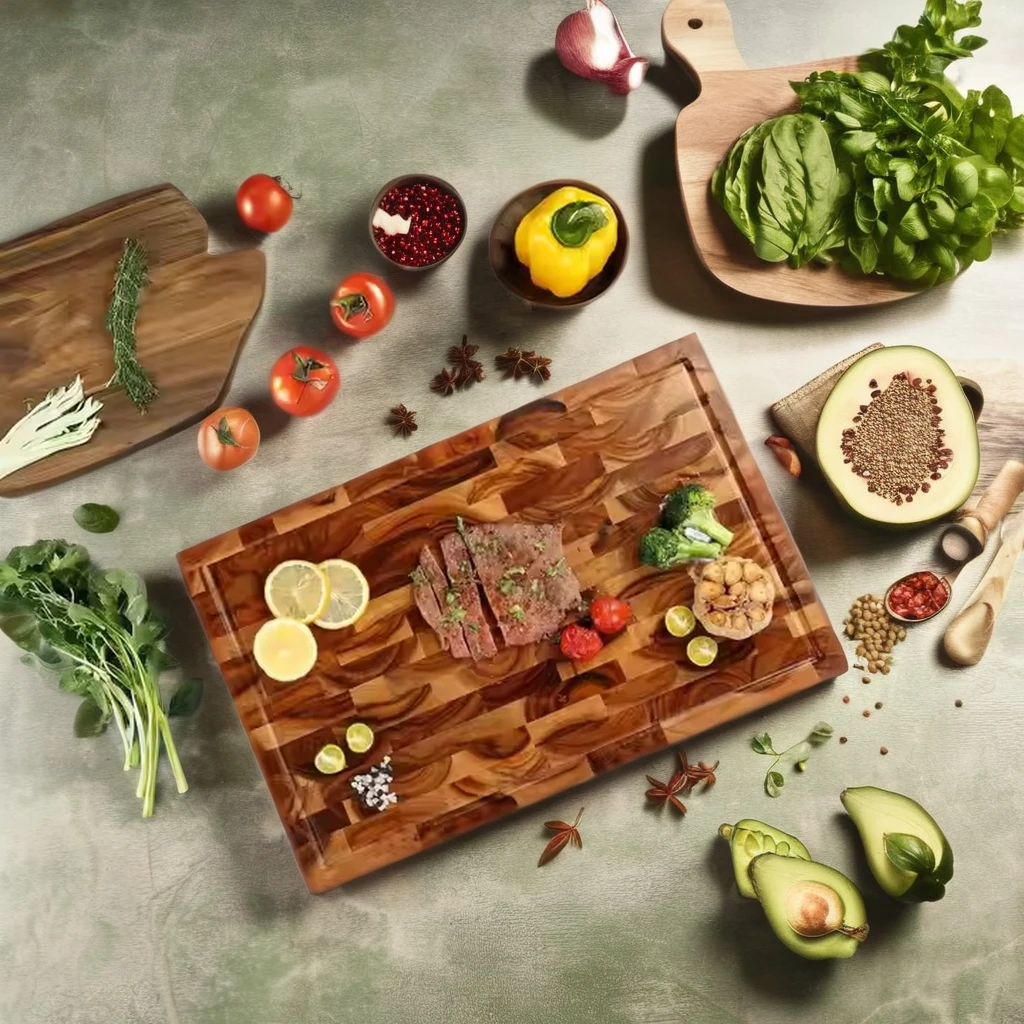 Large Butcher Thick Acacia Wooden Cutting Chopping Boards Block  with Juice Groove For Meat bread fruit Vegetables And Cheese