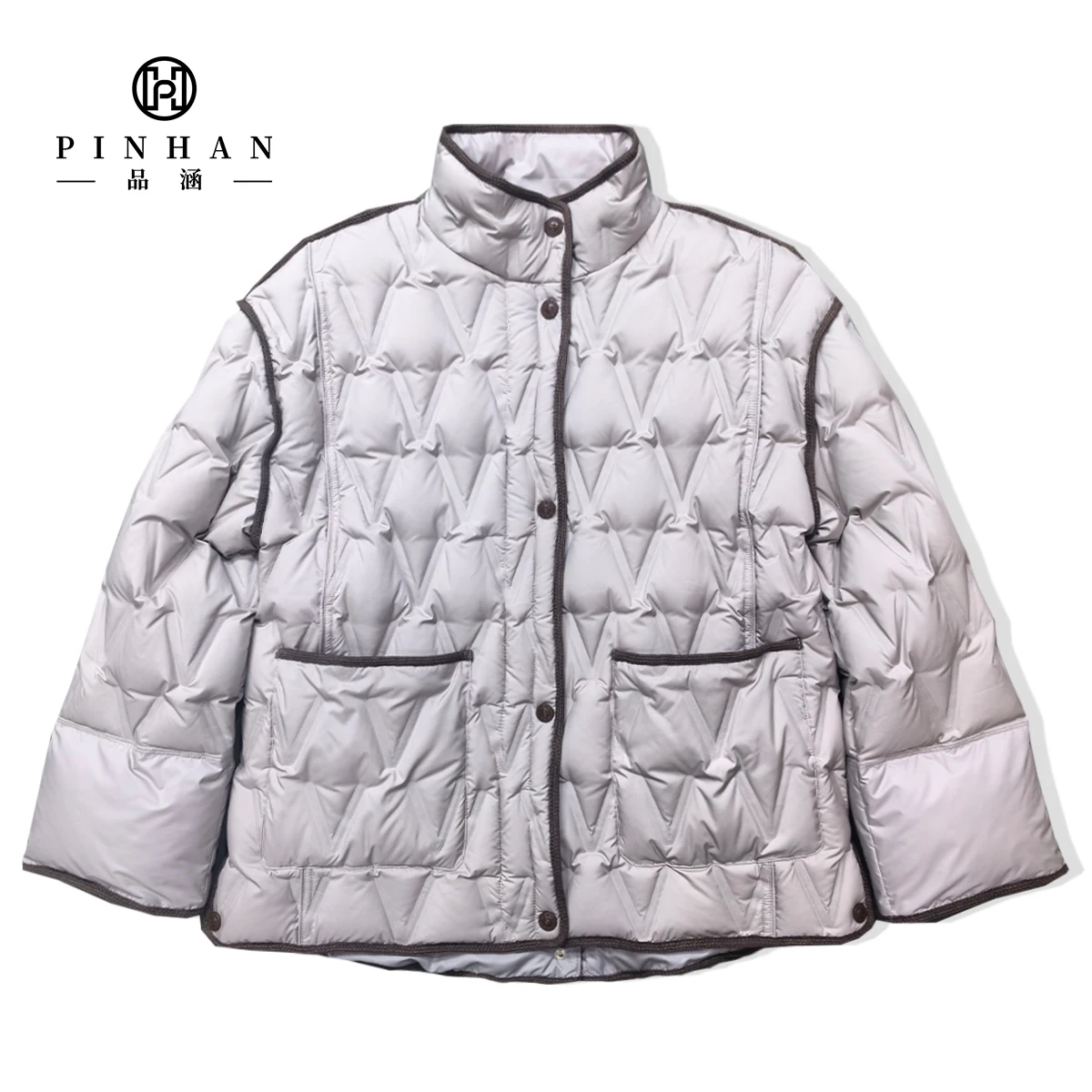 Custom 3D Pattern Diamond Good Quality Duck Down Filling Winter Quilted Zipper Closure Puffer Jacket Outwear Warm Coat Casual
