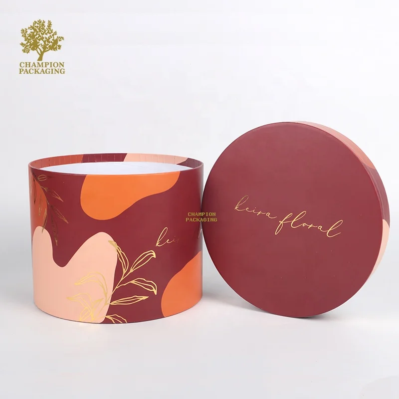 Luxury Gold logo Black Round Hat Box Carton Rose Flower Box