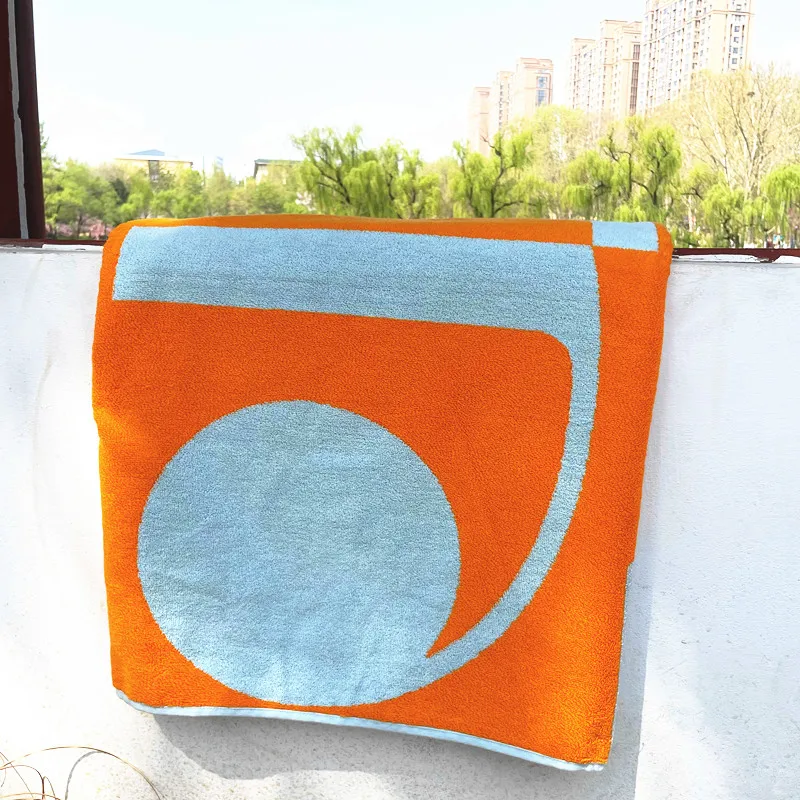Luxury thick heavyweight cotton terry loop yarn dyed jacquard woven beach towel