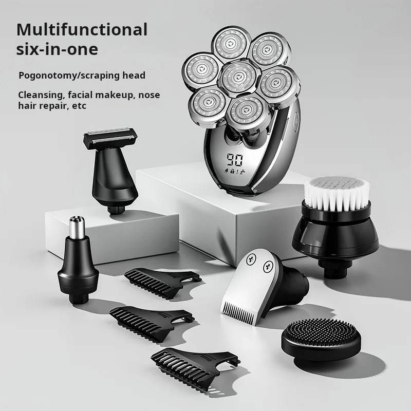 New digital display seven cutter head electric shaver scraping head hair rechargeable six-in-one Shaver