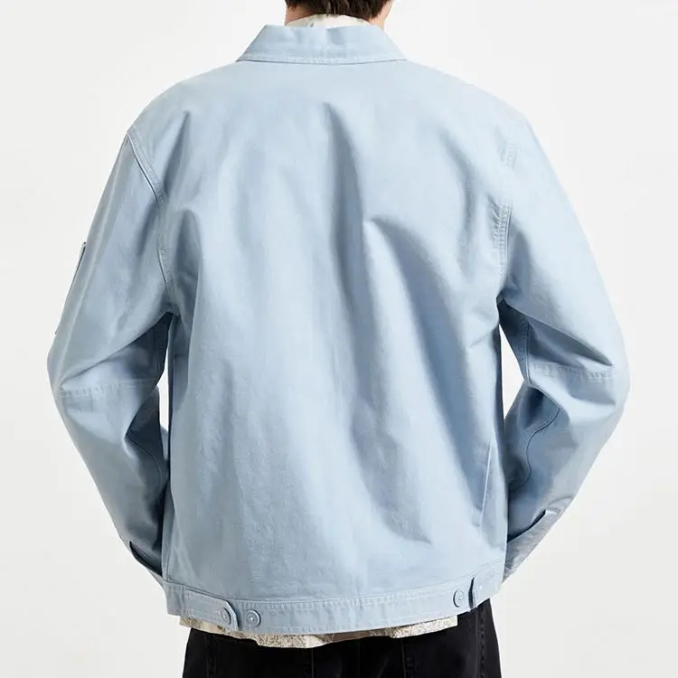 Men canvas jackets light blue men work jackets two welt pockets on the front