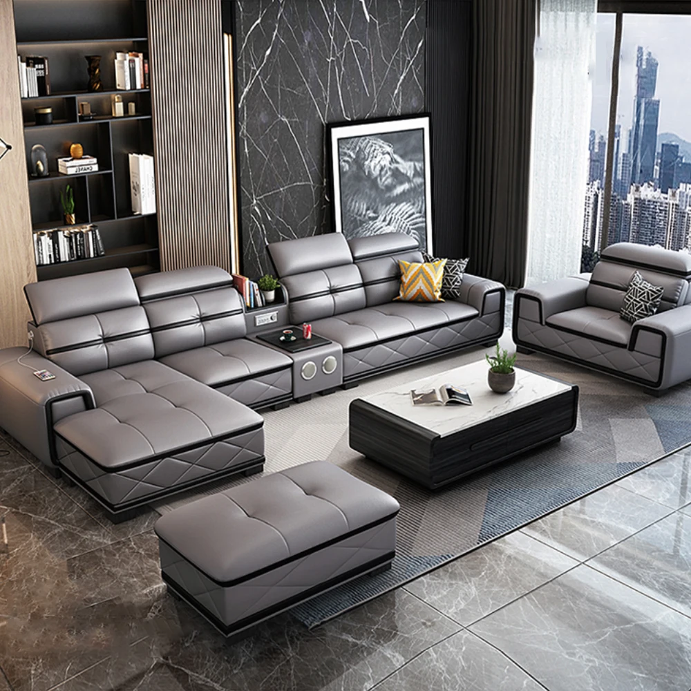 Factory customizable Good quality living room sofa set furniture modern home leather sectional sofa
