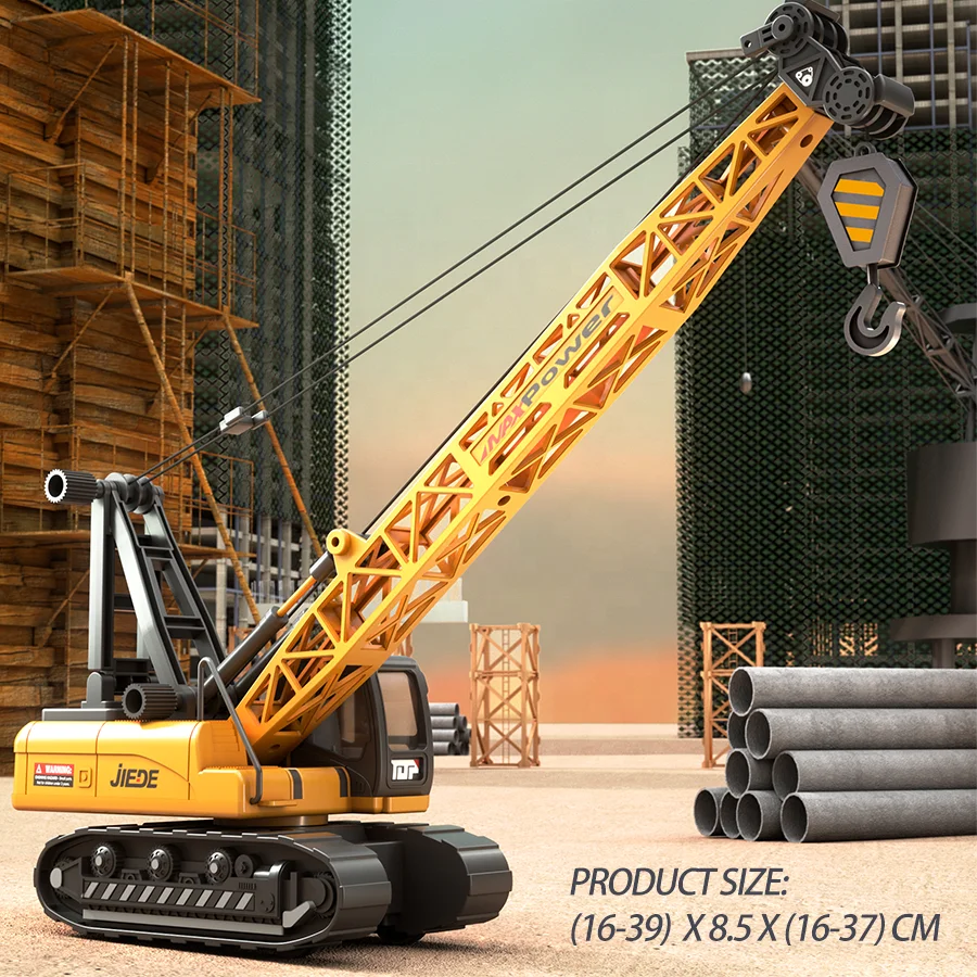 Metal Simulation Engineer Car Friction Powered Crane Lifter Construction Crane Kids Truck with Wood inside Diecast Toy Cars