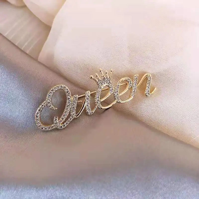 Роскошные золотые/Серебряные Броши со стразами и надписью QUEEN