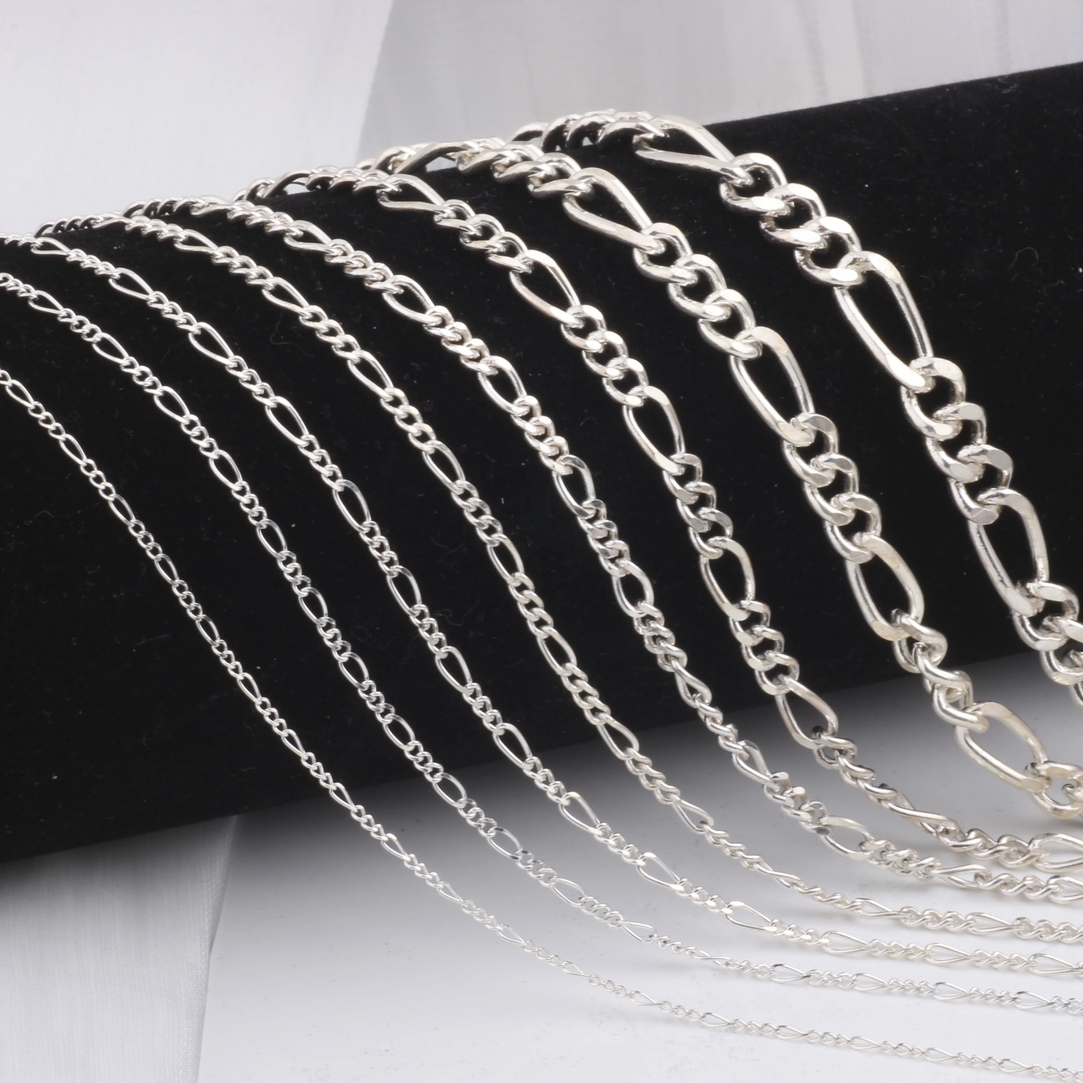 Non Tarnish Waterproof Curb Chains Multi Size For Choice S925 Sterling Silver 3+1 Figaro Link Chain For Man Women Jewelry Making