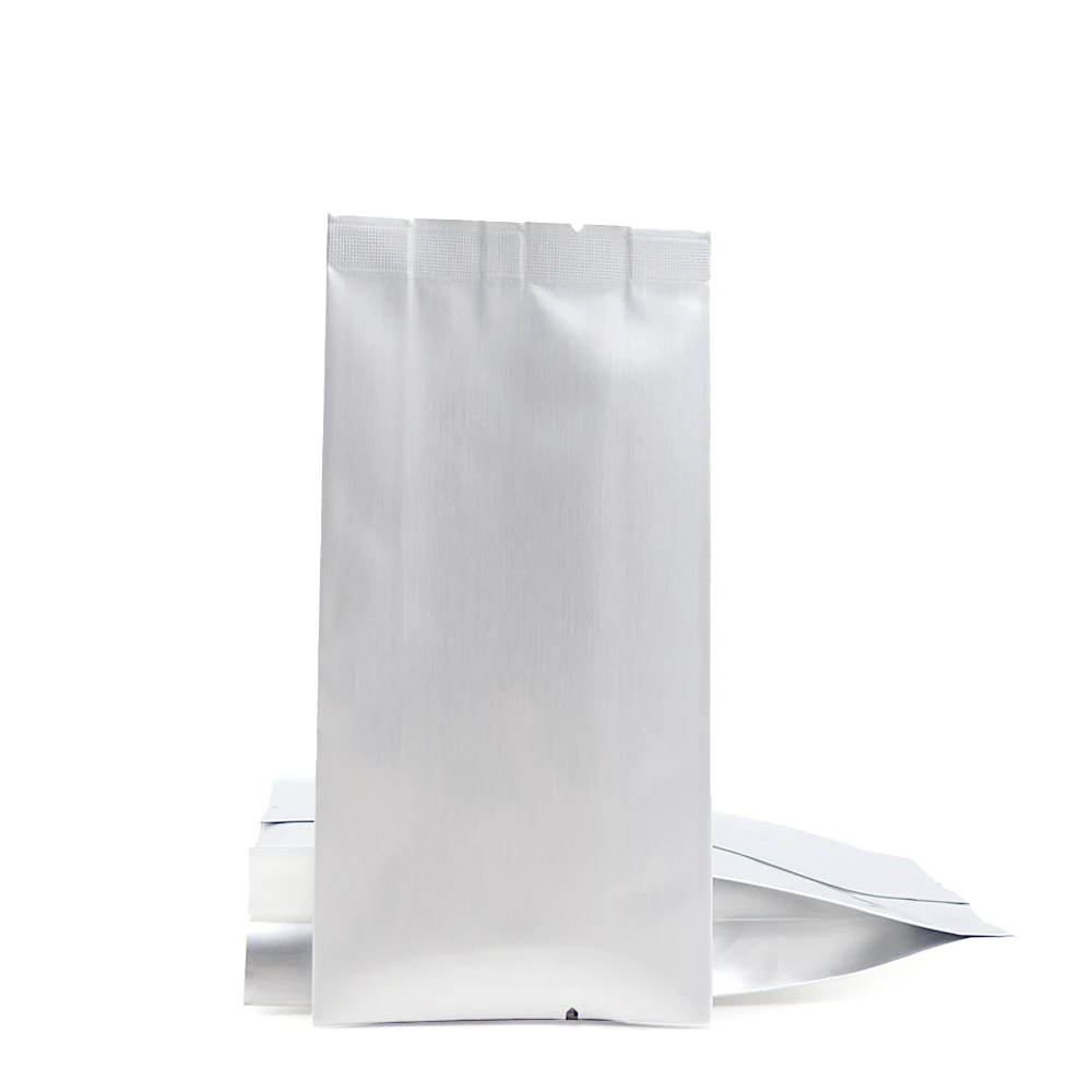 Silver Aluminum Foil Back Central Sealing Bags for Food Cosmetic Packaging Side Gusset Plastic Laminated Mylar Pouch with Notch