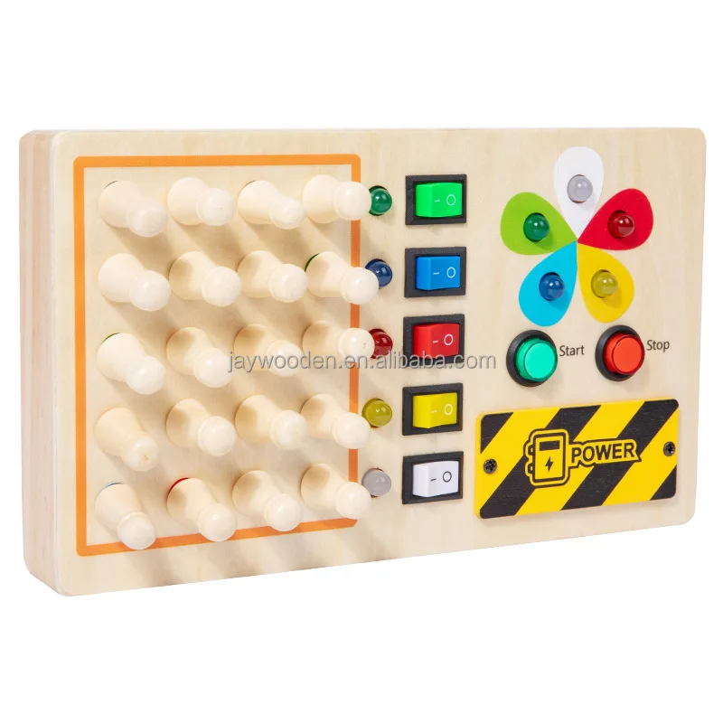 Montessori Wooden Busy Board 10 LED Lights Educational Memory Chess Game Boys Girls Toddlers Activity Travel Toy (2-4 Years)