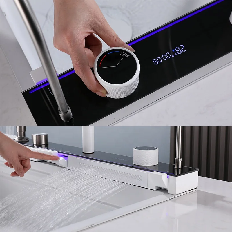 Factory Wholesale smart Kitchen Sink Stainless Steel handmade Temperature Display Piano Waterfall Kitchen Sink with cup washer