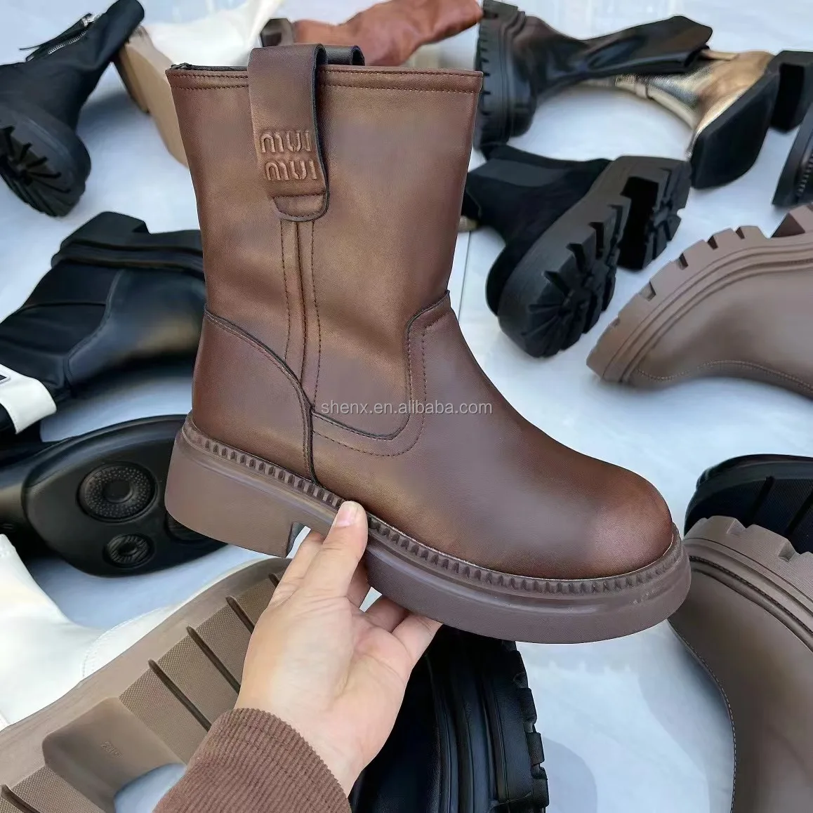 Back Zipper Thick Bottom Boots For Women 2023 Fall/winter Slim Knight Boots Thick Heel Chelsea Short Boots