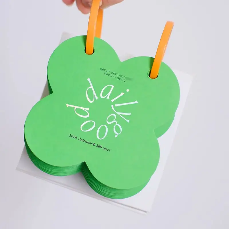 Green 365 Days Calendar New Design Die Cut Shape Ring Binding Small size Desk Calendar For Gift Promotional Gift Calendar