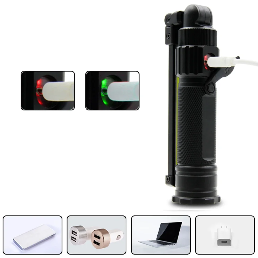 COB  LED Camping Emergency Flashlight 18650 USB Garage Work Light 360 Folding Magnetic Inspection Lamp Red SOS Strobe