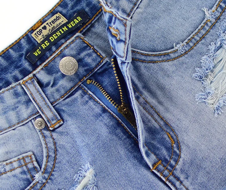 Fashion high waist jeans washed raw edge ripped sexy women denim short