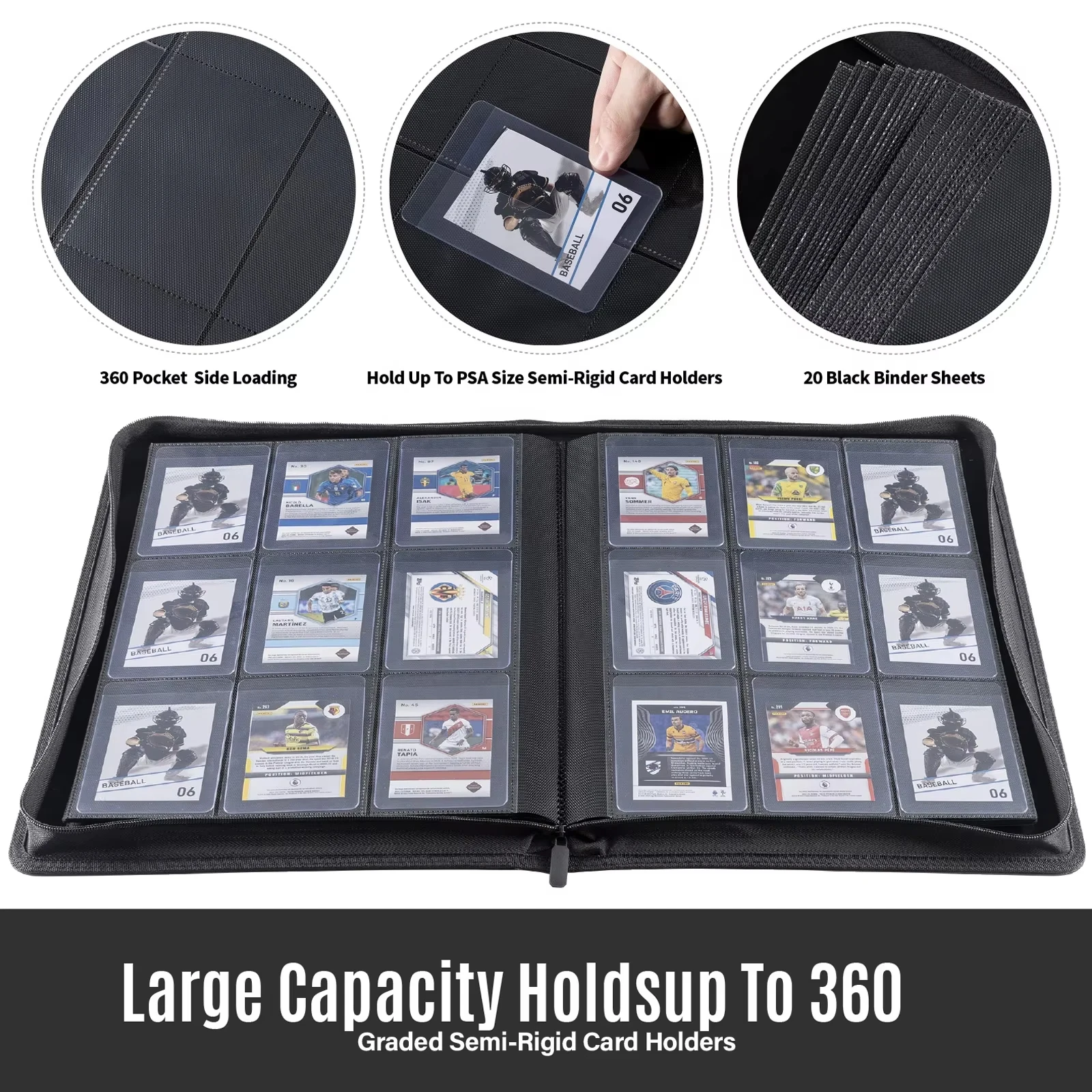 Semi-Rigid Card Saver Collectors Binder Holds 360 Cards 9 Pocket Trading Card Album