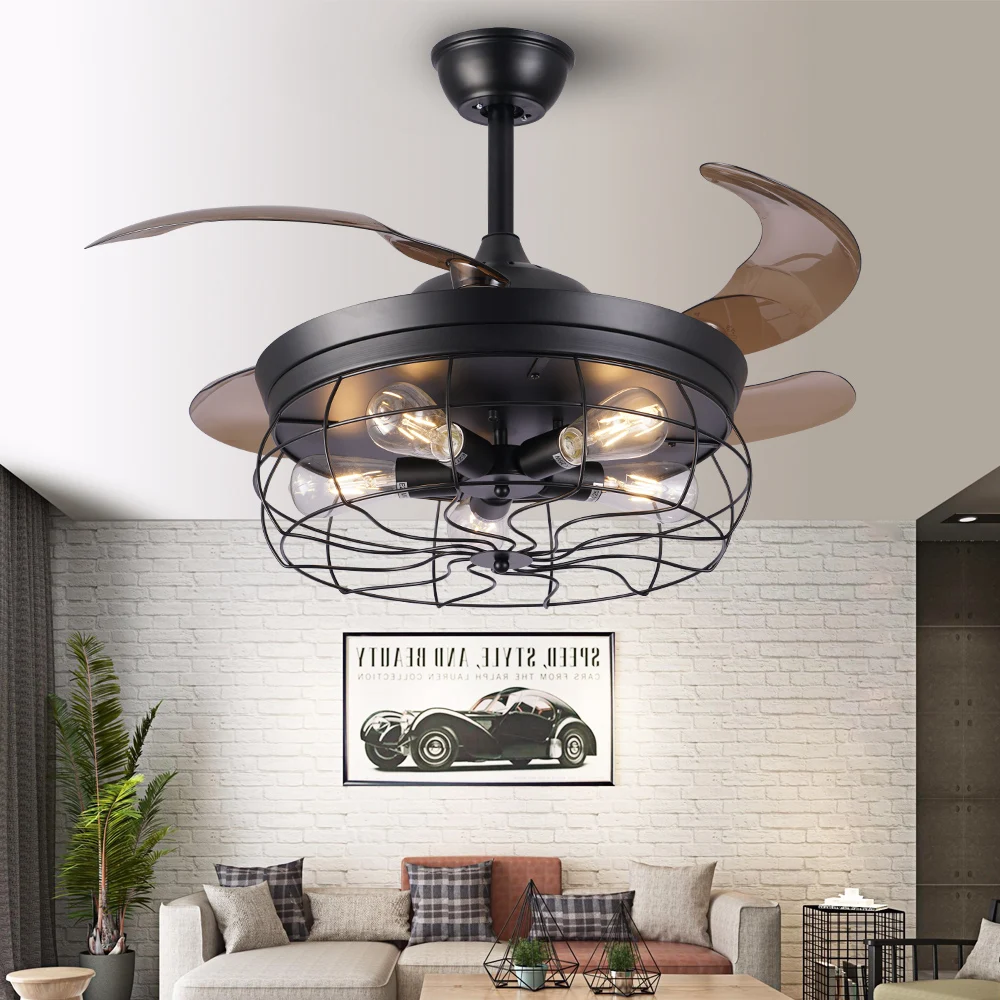 Breezelux High Quality Indoor Decoration Bedroom Iron Cover Remote Control LED Ceiling Fan Light