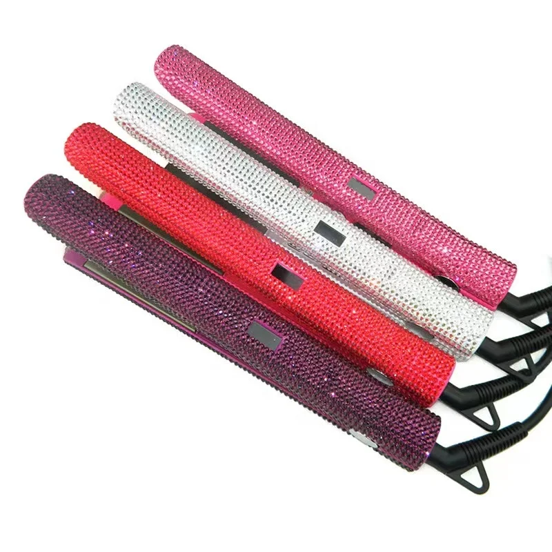 Custom Logo Bling Bling Rhinestone 500 F Dual Voltage Heat Pressing Anti Scald Hair Straightener Electric Hot Comb