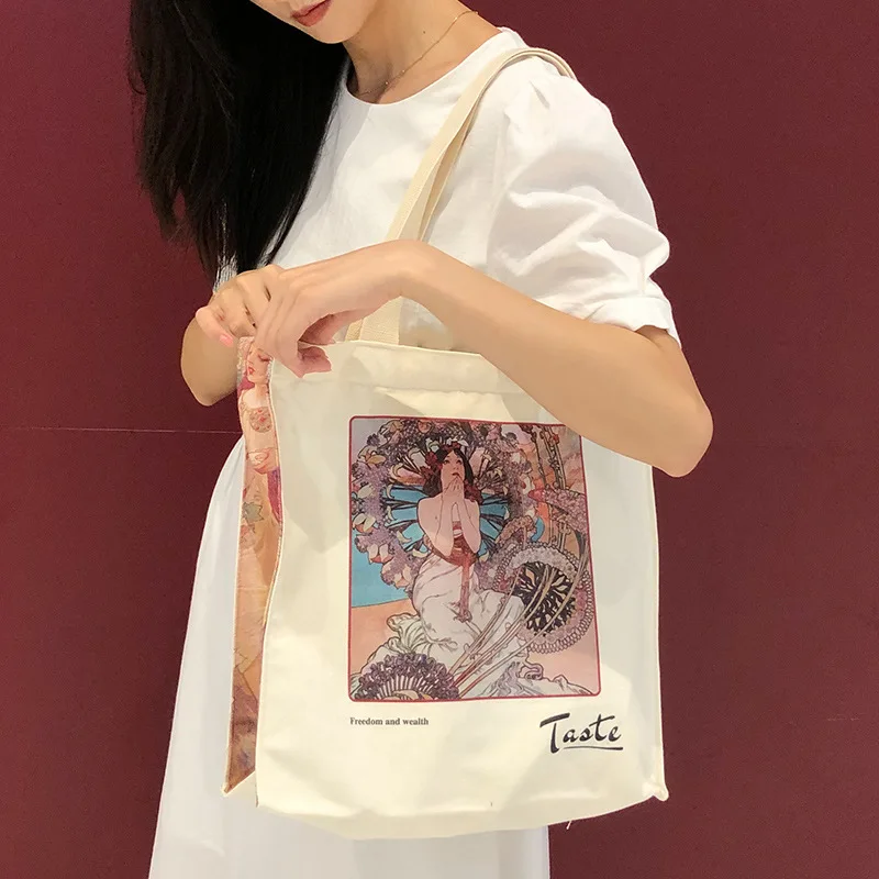 The New Style Popular Products Eco Fabric Beach Hand Cotton Printed Shopping Tote Bag for Women