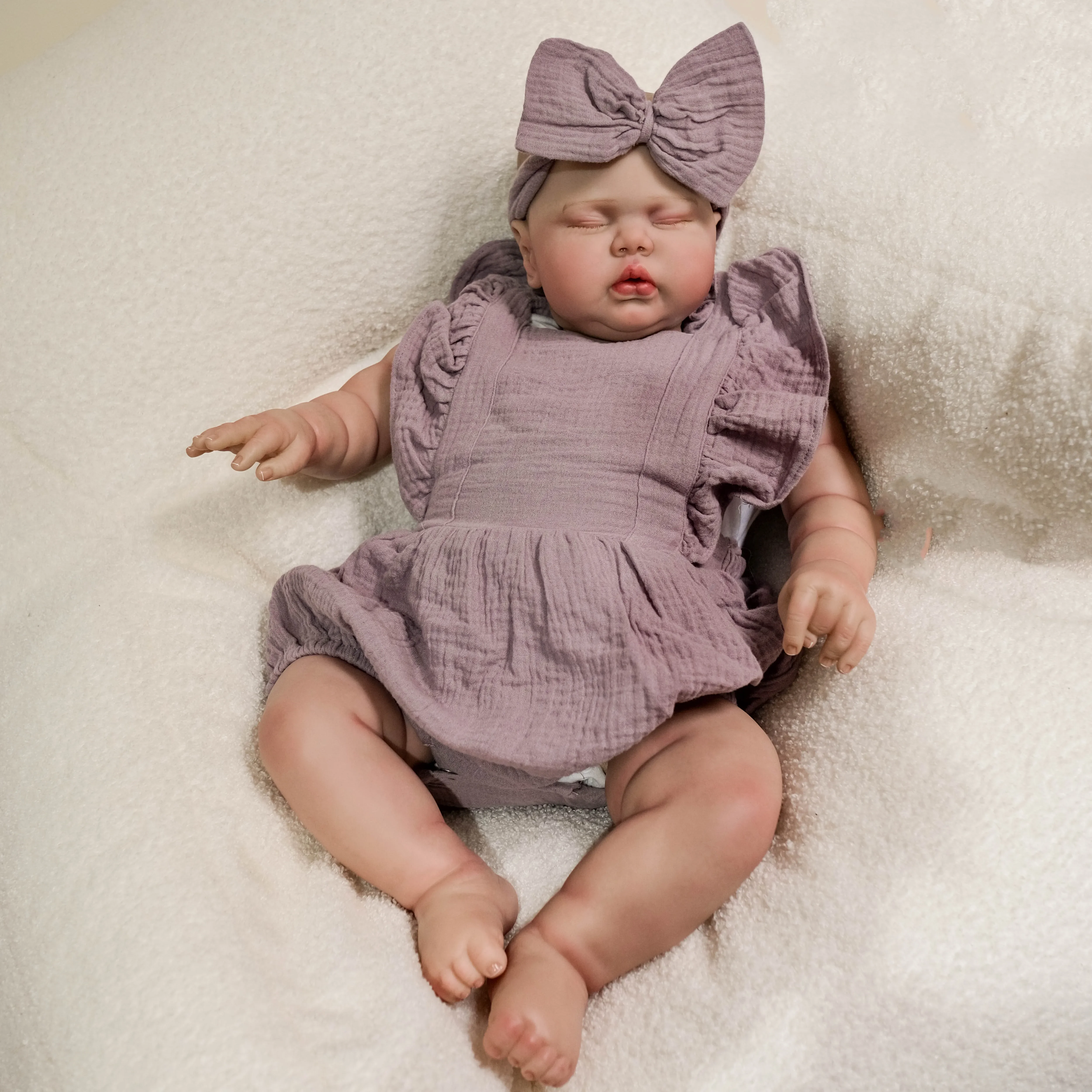 NPK 24Inch pickle Sleeping in Soft Cloth Body Lifelike Reborn Toddler Hand painted Hair Cuddly Baby Doll Baby