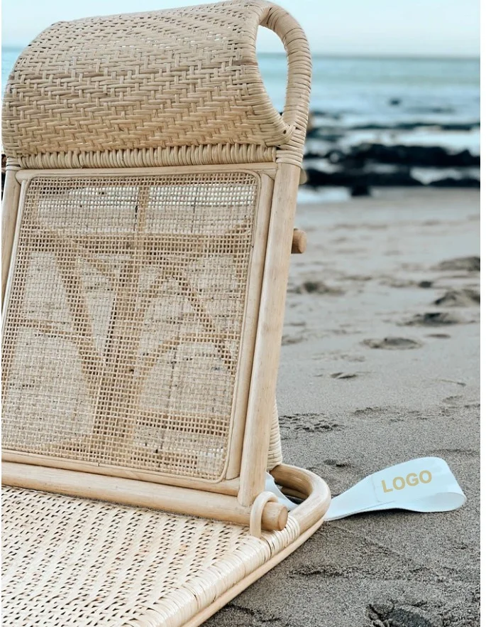 Outdoor Furniture Garden Wicker Portable High Quality Natural Handwoven Recliner Lounger Folding Rattan Beach